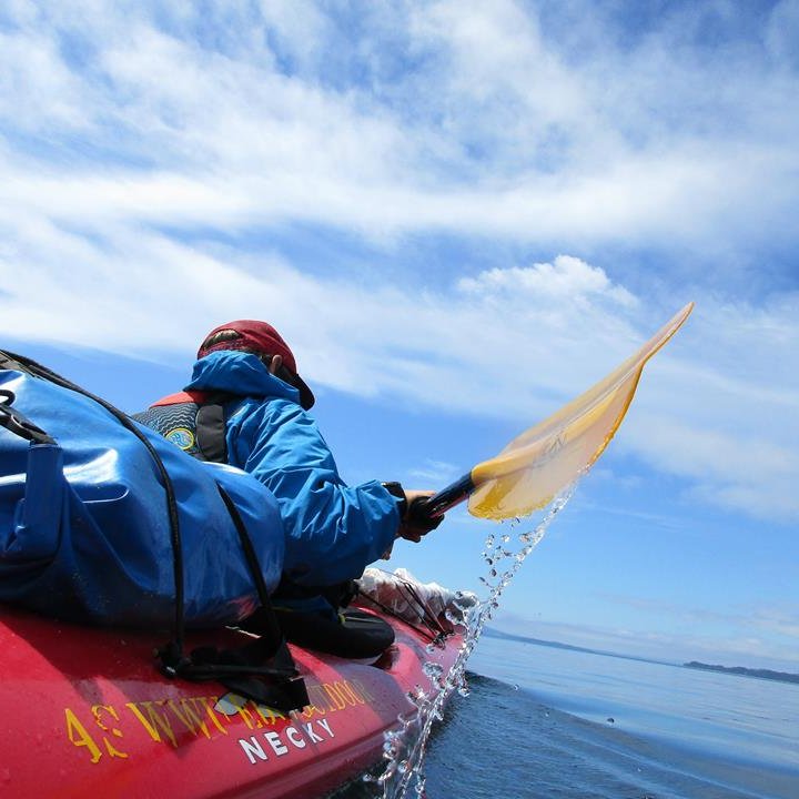 Sea Kayak with paddle splashing