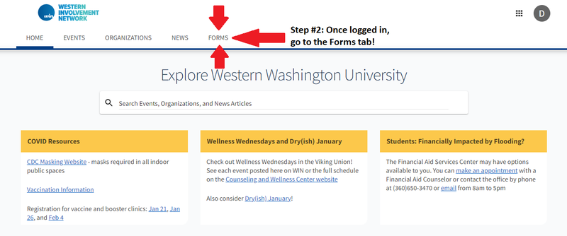 Committees Application Step #2: Once logged in, go to the Forms tab!
