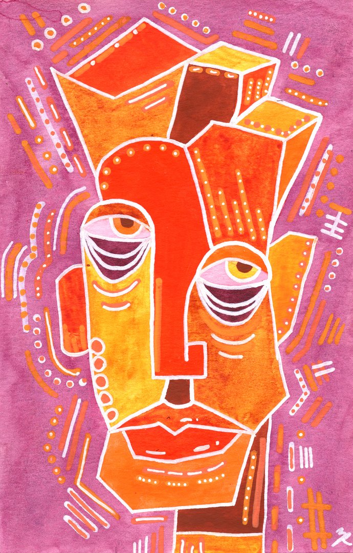 Abstracted portrait of an exhausted person in orange and mauve.jpg