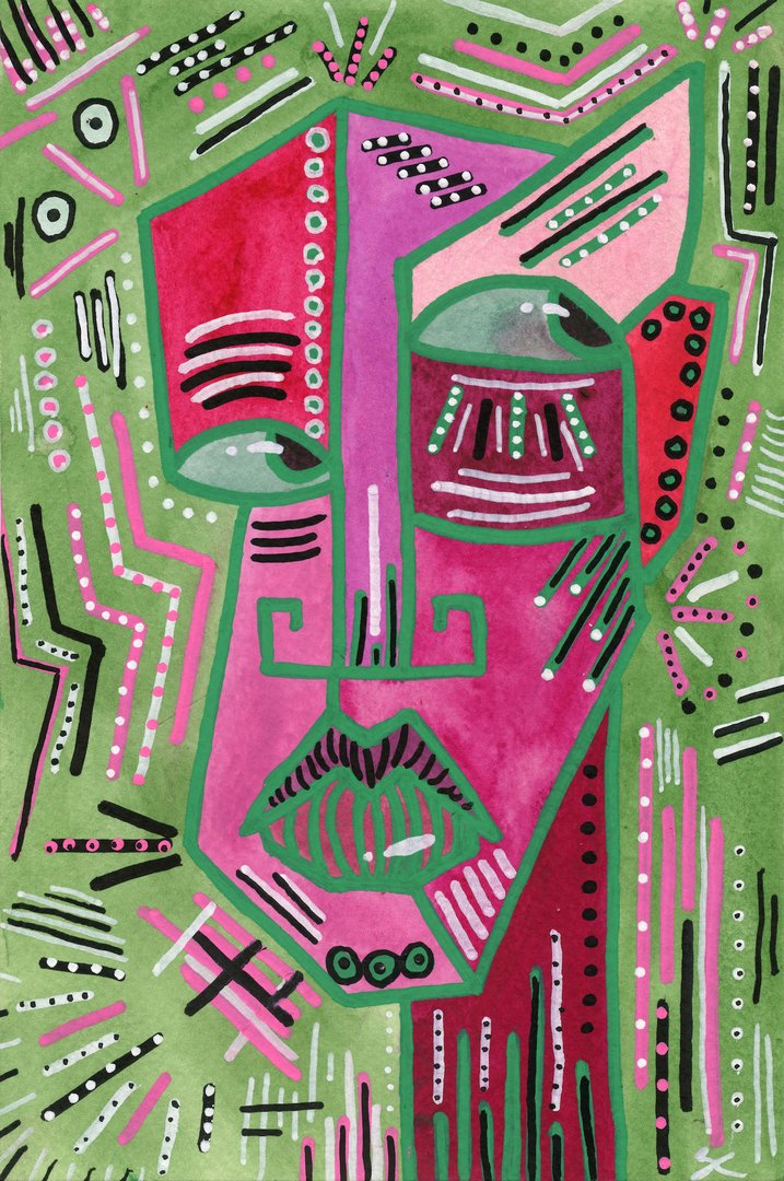 Abstracted portrait of a frustrated person in pink and green.jpg