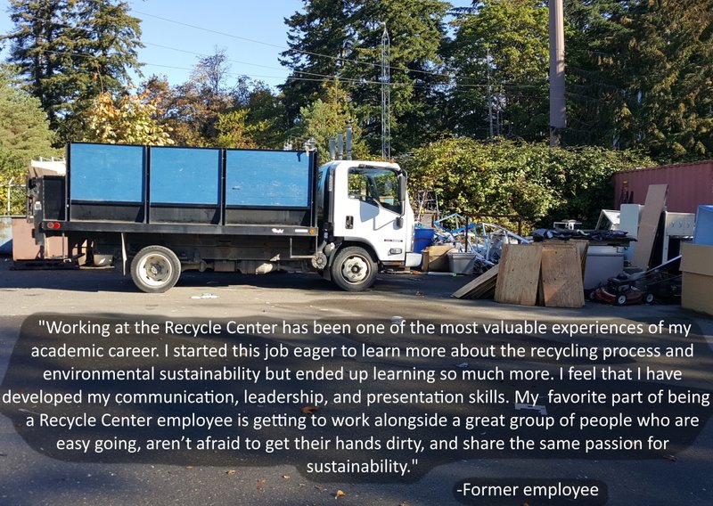 Recycle Center truck parked by recycling in the sun